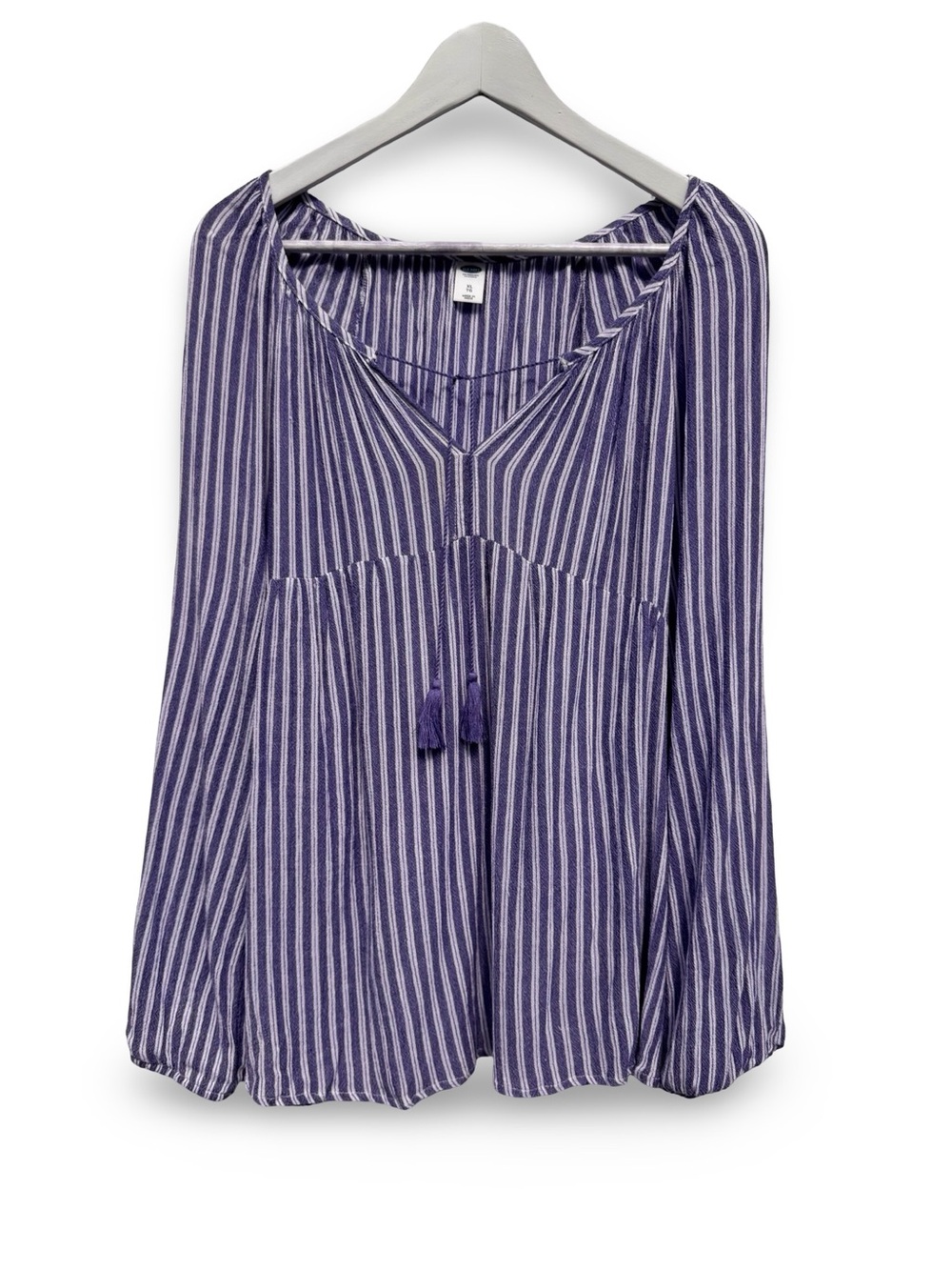 Old Navy Blue and White Striped Peasant Tunic with Tassel Tie